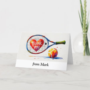 Tennis racket en bal met liefde rood hart bedankkaart