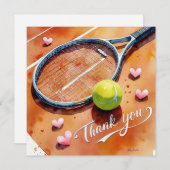 Tennis racket en bal met liefde rood hart bedankkaart (Voorkant / Achterkant)