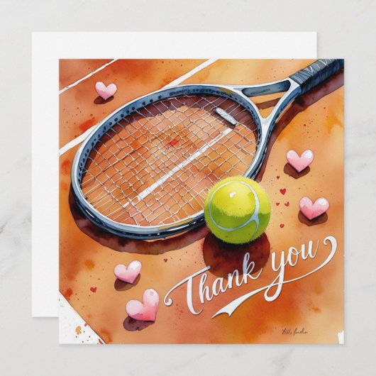 Tennis racket en bal met liefde rood hart bedankkaart (Voorkant / Achterkant)