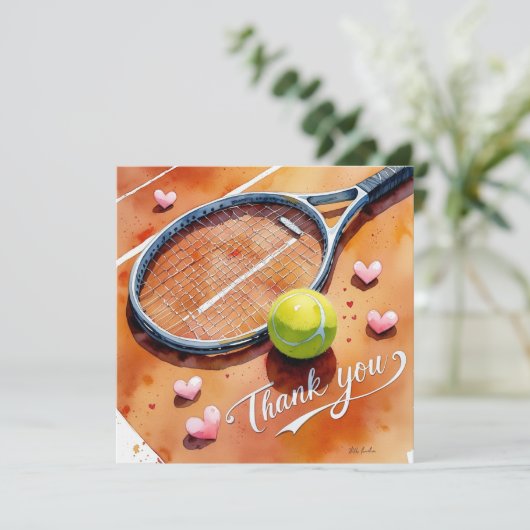 Tennis racket en bal met liefde rood hart bedankkaart (Staand voorkant)