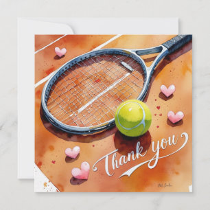 Tennis racket en bal met liefde rood hart bedankkaart