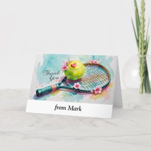 Tennis racket en bal met liefde rood hart bedankkaart
