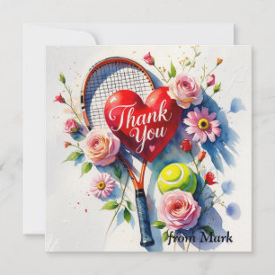 Tennis racket en bal met liefde rood hart bedankkaart