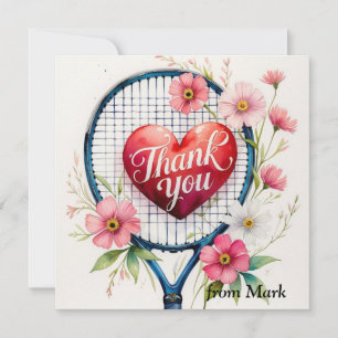 Tennis racket en bal met liefde rood hart bedankkaart