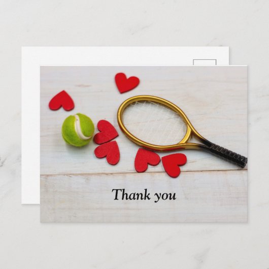 Tennis racket en bal met liefde rood hart briefkaart (Voorkant / Achterkant)