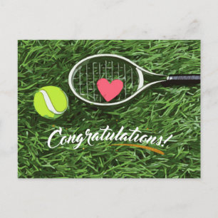 Tennis racket en bal met liefdesfelicitaties briefkaart