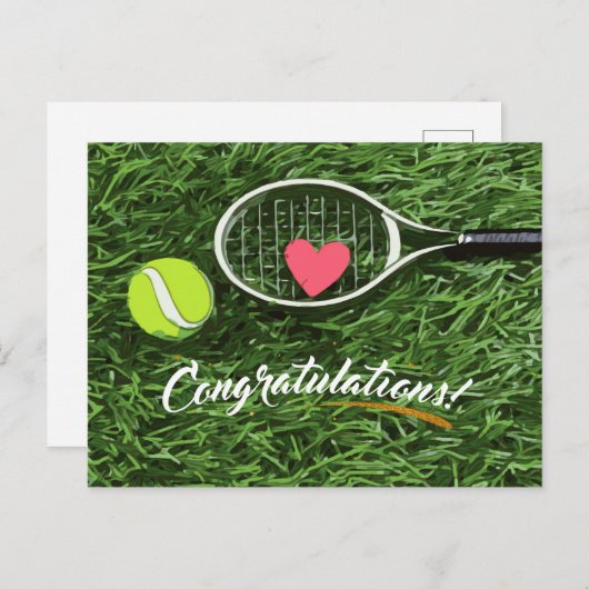 Tennis racket en bal met liefdesfelicitaties briefkaart (Voorkant / Achterkant)