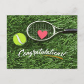 Tennis racket en bal met liefdesfelicitaties briefkaart (Voorkant)