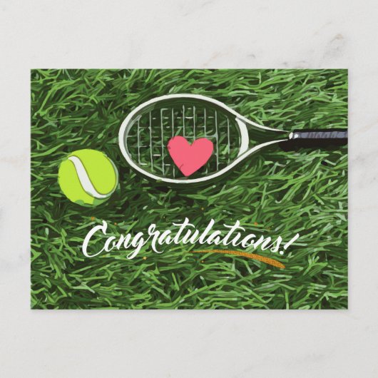 Tennis racket en bal met liefdesfelicitaties briefkaart (Voorkant)