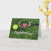 Tennis racket en bal met liefdesfelicitaties kaart (Gele Bloem)