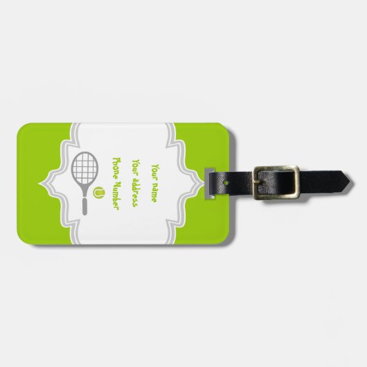 Tennis-racket en bal op maat bagagelabel (Voorkant horizontaal)