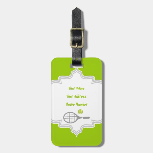 Tennis-racket en bal op maat bagagelabel (Voorkant verticaal)