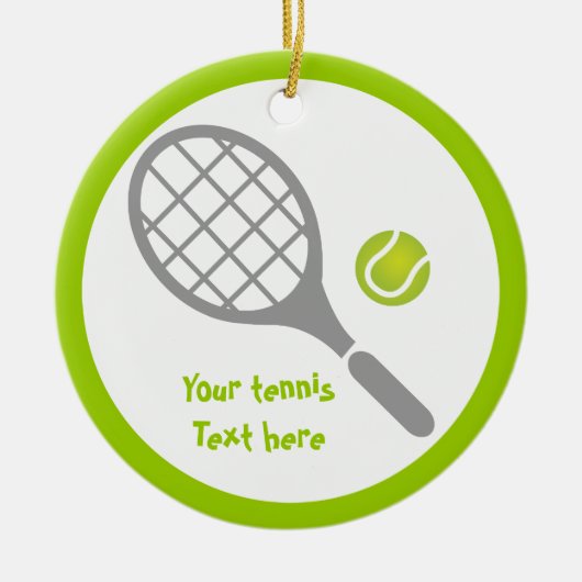 Tennis-racket en bal op maat keramisch ornament (Voorkant)