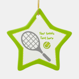Tennis-racket en bal op maat keramisch ornament