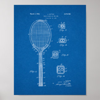 Tennis Racket en het soortgelijke octrooi - Blauwd Poster