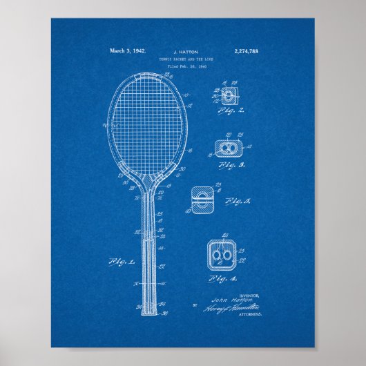 Tennis Racket en het soortgelijke octrooi - Blauwd Poster (Voorkant)