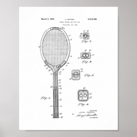 Tennis Racket en het soortgelijke octrooi Poster (Voorkant)