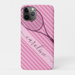 Tennis Racket Girl's naam Roze stripte Cute Sports Case-Mate iPhone Case