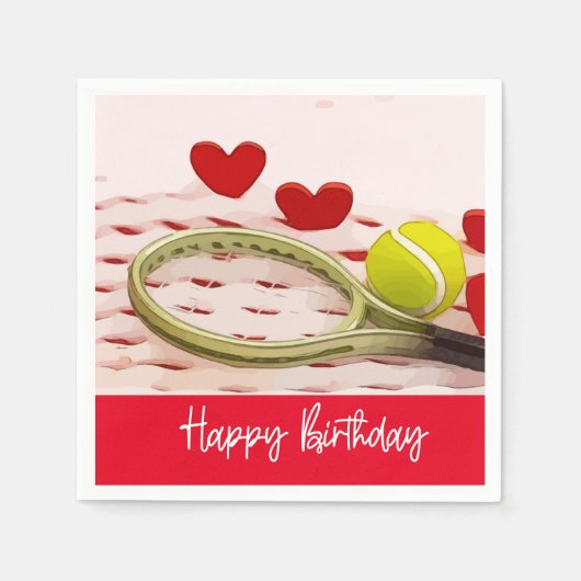 Tennis racket Happy Birthday met LOVE Servet (Voorkant)
