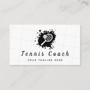 Tennis Racket Ink Splash Black & White Coach Club Visitekaartje