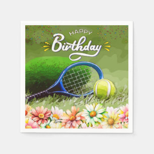 Tennis racket met bal Happy Birthday Servet
