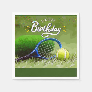 Tennis racket met bal Happy Birthday Servet