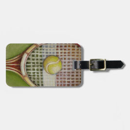 Tennis Racket met Ball Laying over Court Bagagelabel