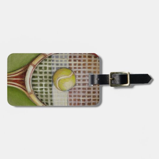 Tennis Racket met Ball Laying over Court Bagagelabel (Voorkant horizontaal)