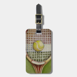 Tennis Racket met Ball Laying over Court Bagagelabel