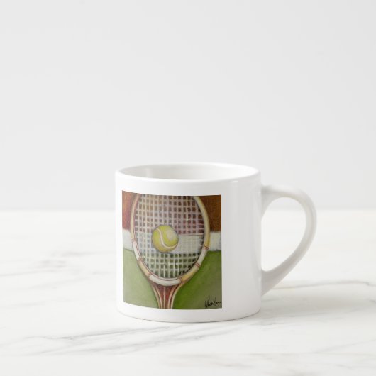 Tennis Racket met Ball Laying over Court Espresso Kop (Rechts)