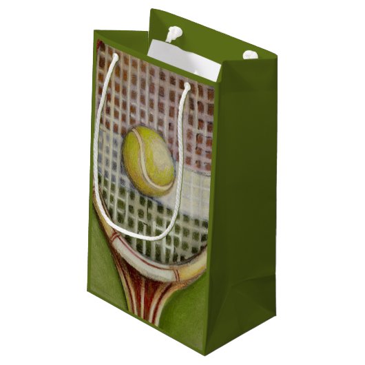 Tennis Racket met Ball Laying over Court Klein Cadeauzakje (Achterkant Gekanteld)