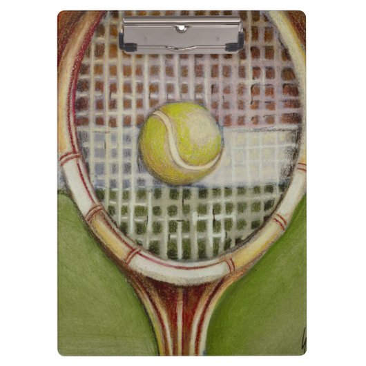 Tennis Racket met Ball Laying over Court Klembord (Voorkant)