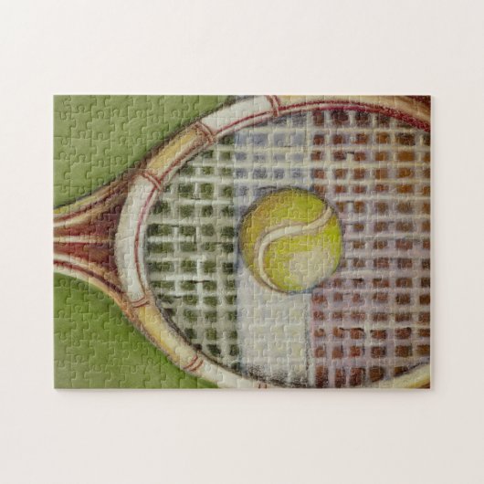 Tennis Racket met Ball Laying over Court Legpuzzel (Horizontaal)