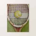 Tennis Racket met Ball Laying over Court Legpuzzel<br><div class="desc">Geniet van een beetje tennis met deze scène geschilderd door Ethan Harper. Een goed gestikte racket met een bal in het midden,  je wil hem gewoon oppikken,  naar je lokale rechtbank gaan en een spel spelen. Koop vandaag nog uw exemplaar van deze afdruk!</div>