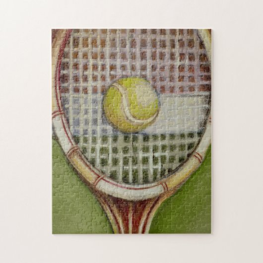 Tennis Racket met Ball Laying over Court Legpuzzel (Verticaal)