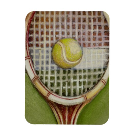 Tennis Racket met Ball Laying over Court Magneet (Verticaal)