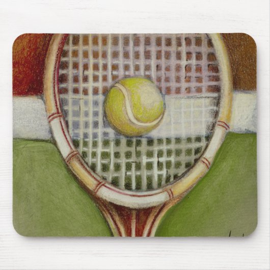 Tennis Racket met Ball Laying over Court Muismat (Voorkant)