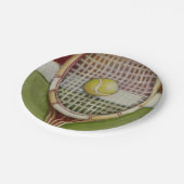 Tennis Racket met Ball Laying over Court Papieren Bordje (Gekanteld)