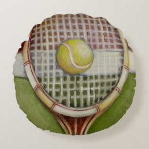 Tennis Racket met Ball Laying over Court Rond Kussen