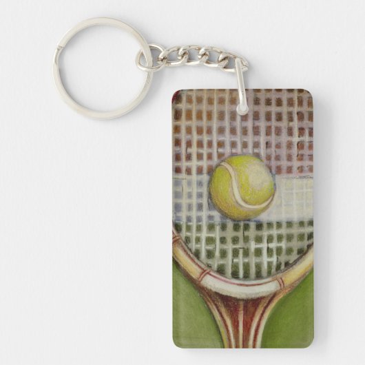 Tennis Racket met Ball Laying over Court Sleutelhanger (Voorkant)