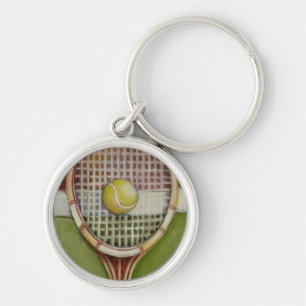 Tennis Racket met Ball Laying over Court Sleutelhanger