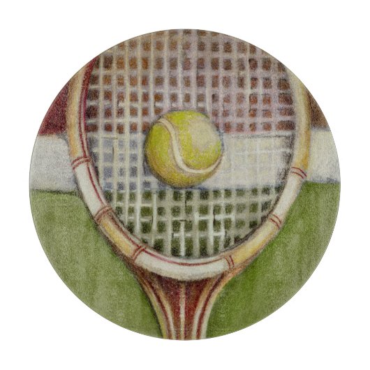 Tennis Racket met Ball Laying over Court Snijplank (Voorkant)
