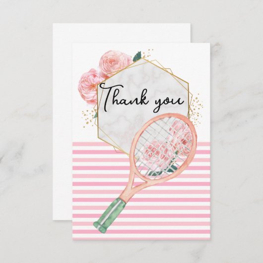 Tennis Racket met bloem voor Vrouw Player Bedankkaart (Voorkant / Achterkant)