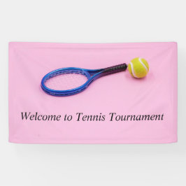 Tennis-racket met kogel in roze tas spandoek