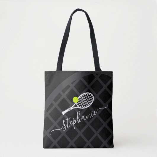 Tennis Racket Monogram Black White Sports Tote Bag (Voorkant)