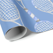 Tennis racket op blauwe achtergrond cadeaupapier (Rol Hoek)