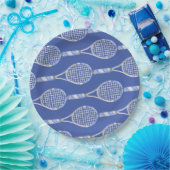 Tennis racket op blauwe achtergrond papieren bordje (Feest)