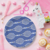 Tennis racket op blauwe achtergrond papieren bordje (Feest)