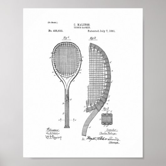 Tennis Racket Patent Poster (Voorkant)