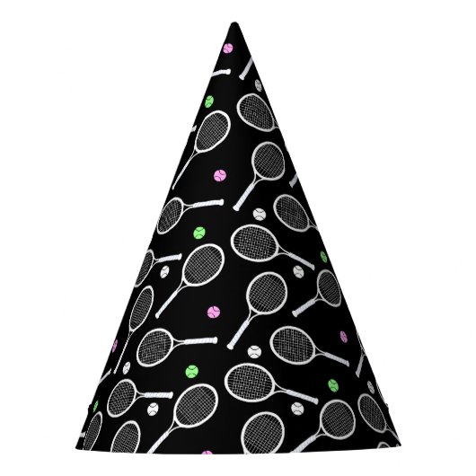 Tennis Racket Patroon Extravagant Zwart Feesthoedjes (Voorkant)